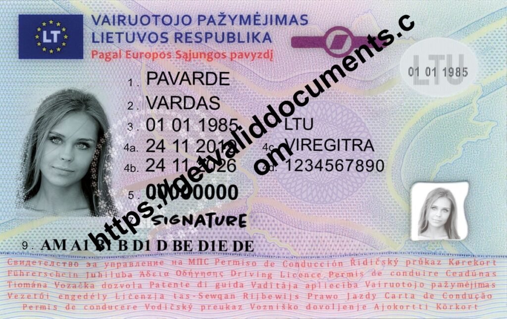 Real Lithuanian driver’s license front view – buy online legally