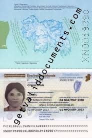 Real Irish passport with biometric chip, full-color photo, and MRZ line