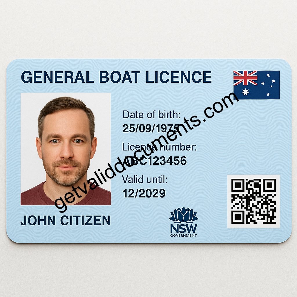 Official Australian boat license card with registration details