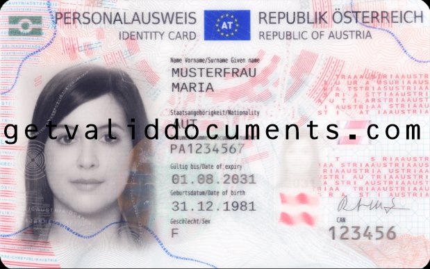 Austrian ID card with photo, name, and official identification number