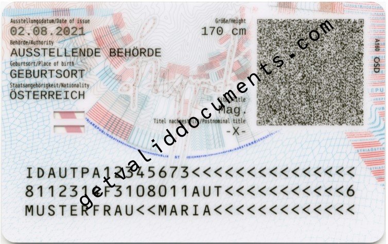 Reverse side of Austrian ID card with machine-readable zone