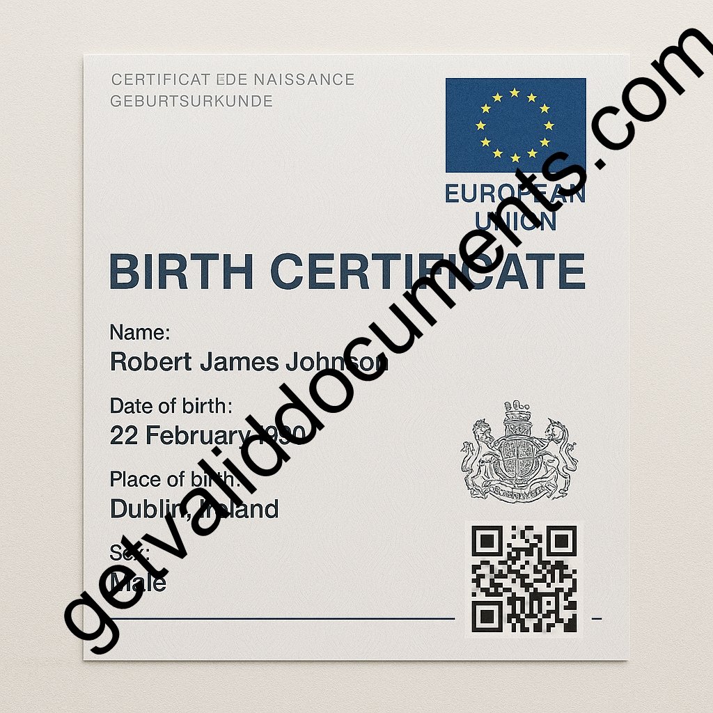 Sample of official birth certificate with government seal and registration number