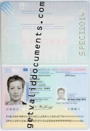 Authentic Dutch biometric passport with MRZ, NFC chip, and barcode