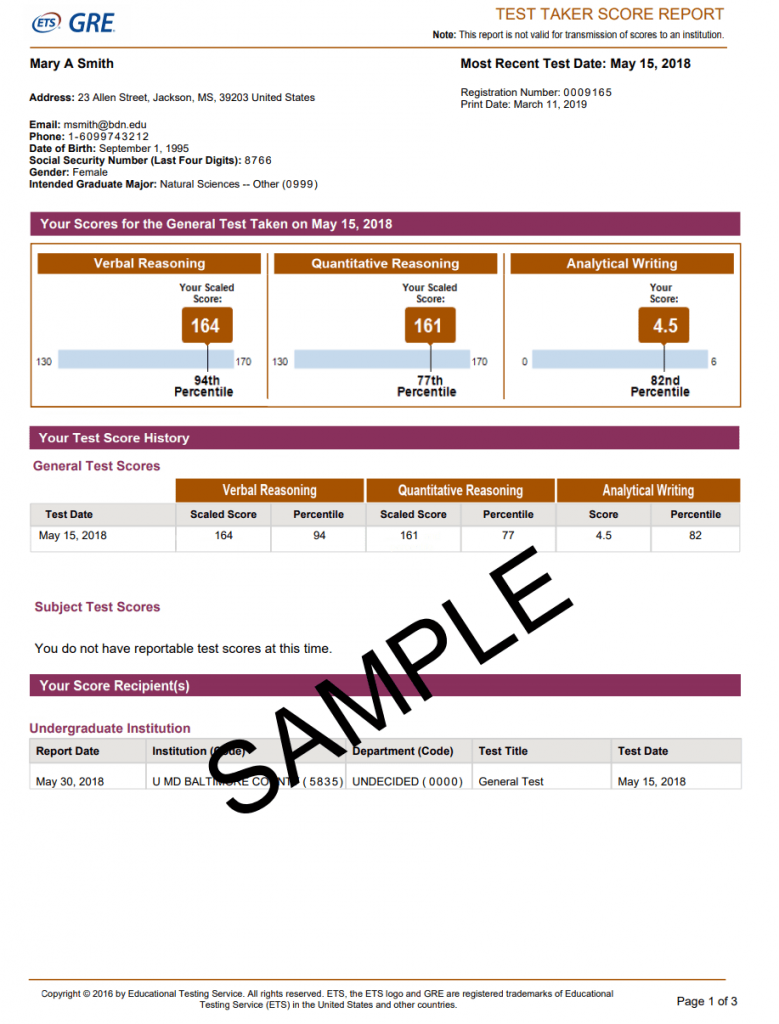 Real GRE exam certificate for university admission
