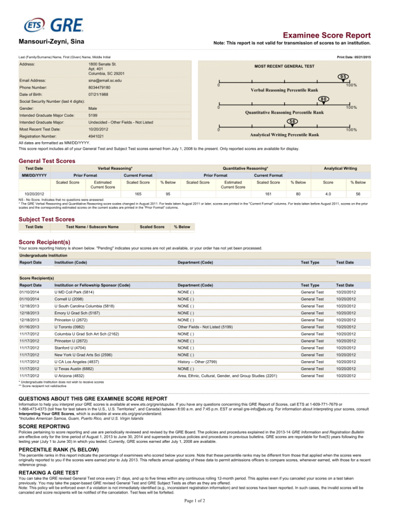 Verified GRE results and certificate for study abroad