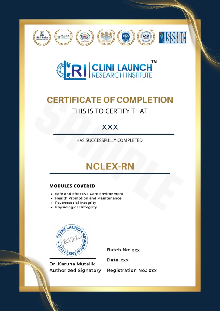 NCLEX exam results and official certificate for healthcare employment