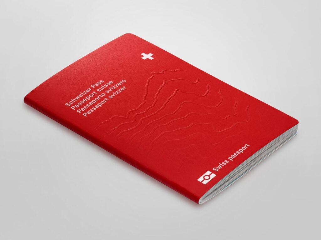 Authentic Swiss passport with database registration and holograms"