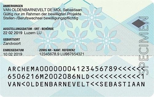 Swiss Residence Permit card for work, study, and family relocation